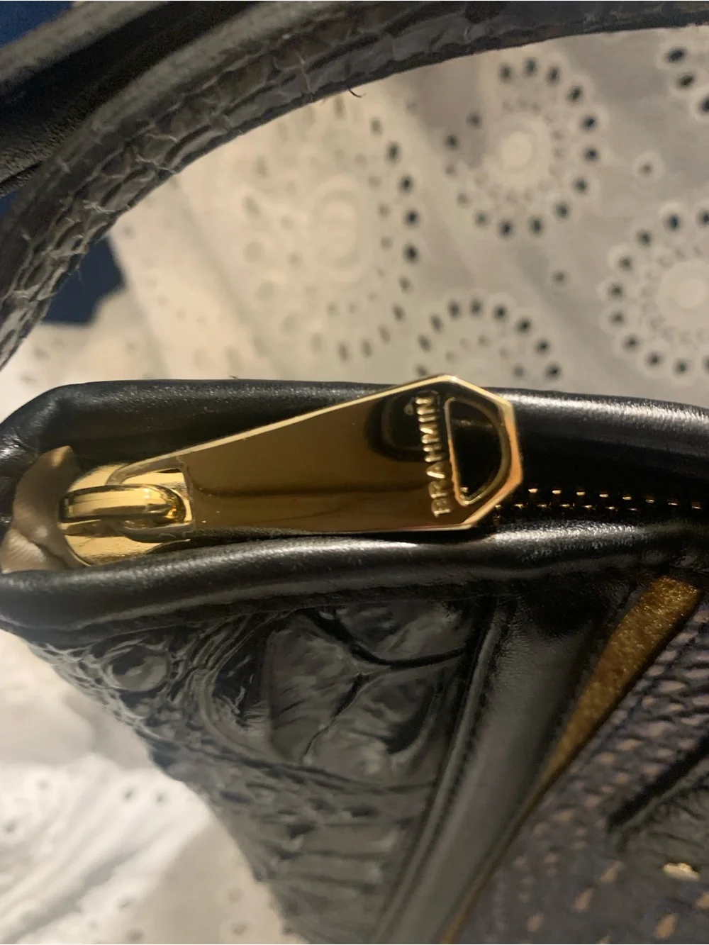 Brahmin Black and Blue Croc-Embossed Asher Satchel with Tassel (Lazuli Crowe)